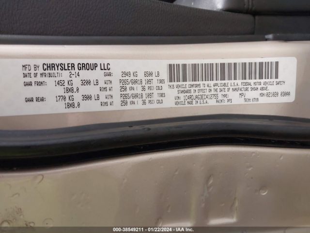 1C4RDJAG3EC412755 Dodge Durango Sxt