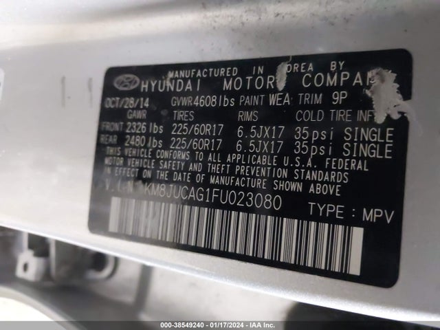 Hyundai TUCSON SE 2015 KM8JUCAG1FU023080 Image 9