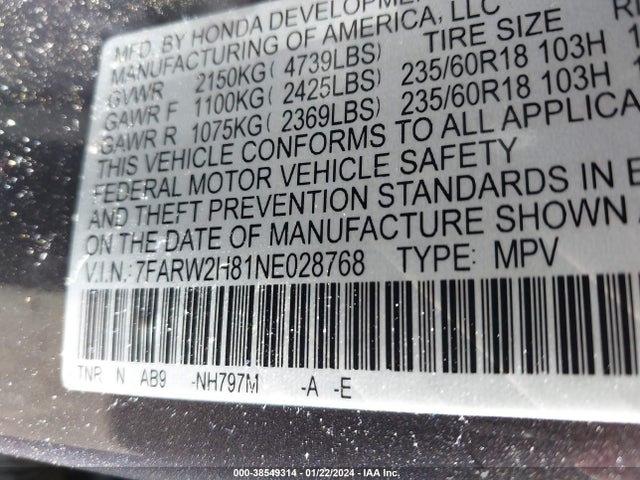 Honda Cr-v Awd Ex-l 2022 7FARW2H81NE028768 Image 9