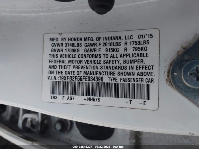 Honda Civic Lx 2015 19XFB2F56FE034396 Image 9