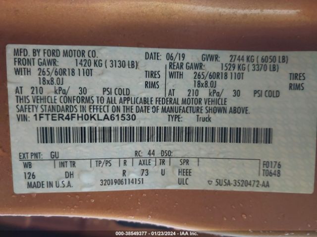 1FTER4FH0KLA61530 Ford Ranger Lariat