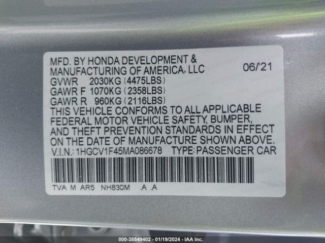 1HGCV1F45MA086678 Honda Accord Sport Special Edition