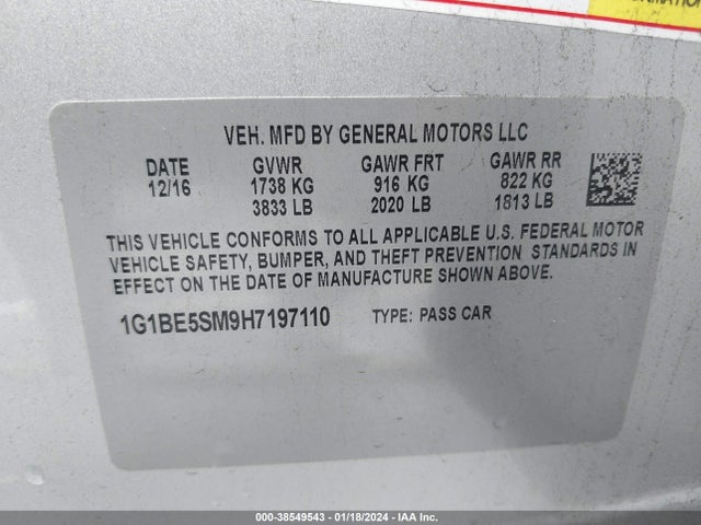 Chevrolet Cruze Lt Auto 2017 1G1BE5SM9H7197110 Image 9