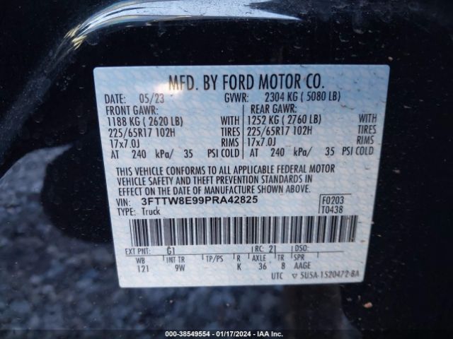 3FTTW8E99PRA42825 Ford Maverick Xl