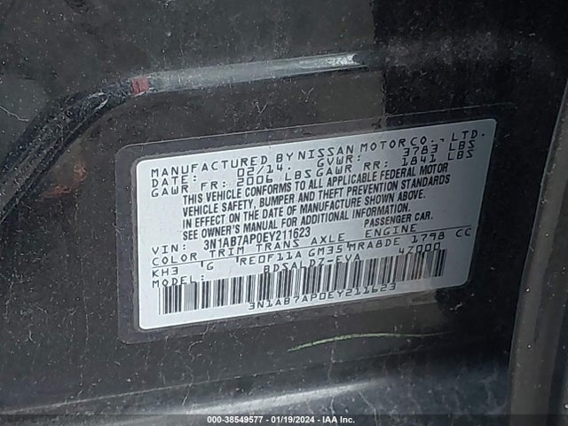 2014 NISSAN SENTRA FE+ S/FE+ SV/S/SL/SR/SV VIN: 3N1AB7AP0EY211623