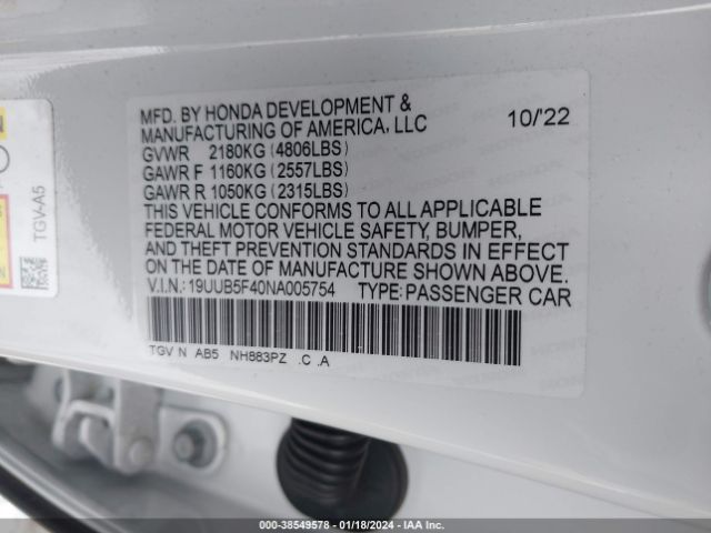 19UUB5F40NA005754 Acura Tlx Technology Package