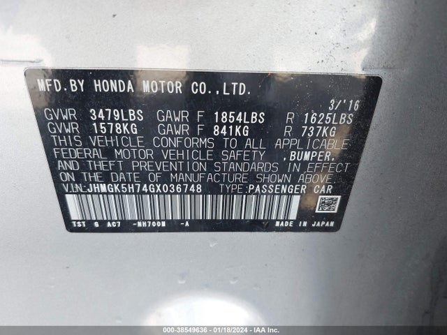 Honda FIT EX 2016 JHMGK5H74GX036748 Image 9