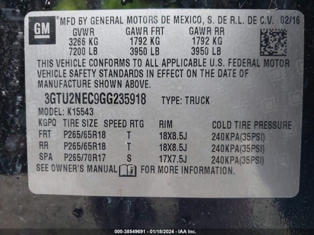 GMC Sierra 1500 Slt 2016 3GTU2NEC9GG235918 Image 9