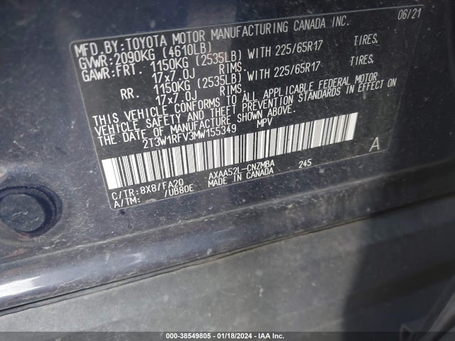 Toyota Rav4 Xle 2021 2T3W1RFV3MW155349 Image 9