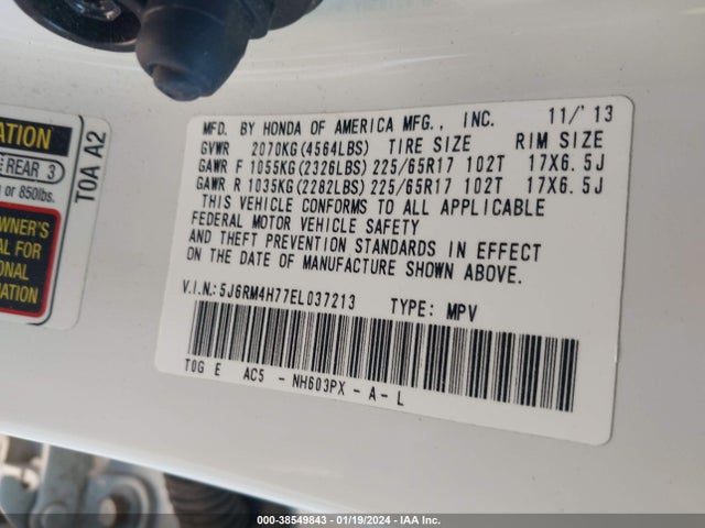 Honda Cr-v Ex-l 2014 5J6RM4H77EL037213 Image 9