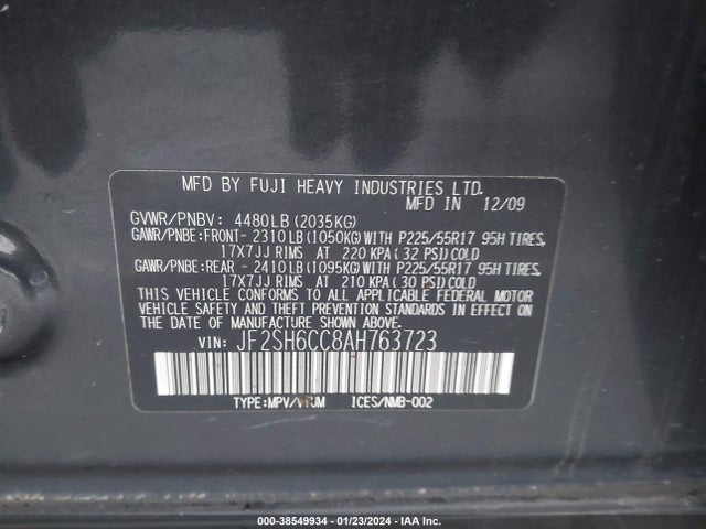 2010 SUBARU FORESTER 2.5X PREMIUM VIN: JF2SH6CC8AH763723