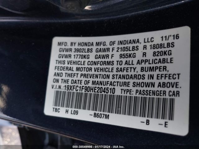 19XFC1F90HE204510 Honda Civic Touring
