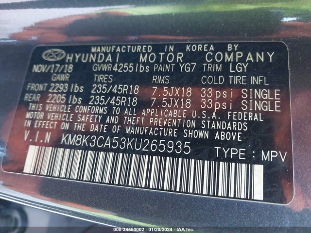 Hyundai Kona Limited 2019 KM8K3CA53KU265935 Image 9
