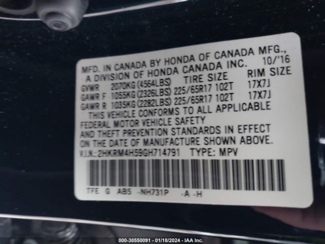 2HKRM4H59GH714791 Honda CR-V EX