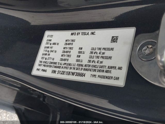 2022 TESLA MODEL 3 5YJ3E1EB7NF306684 Photo 8