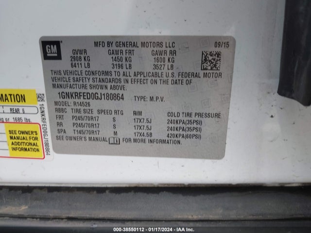 Chevrolet Traverse Ls 2016 1GNKRFED0GJ180864 Image 9
