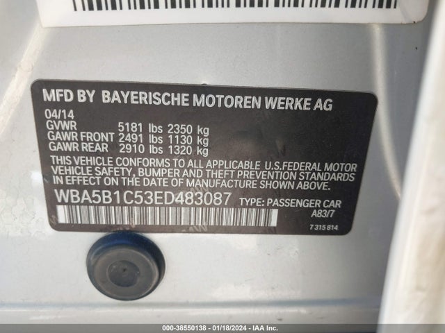 BMW 535i 2014 WBA5B1C53ED483087 Image 9