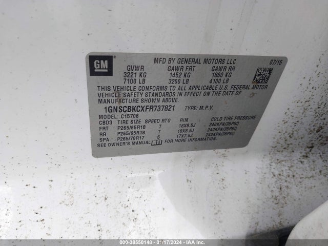 Chevrolet Tahoe Lt 2015 1GNSCBKCXFR737821 Image 9