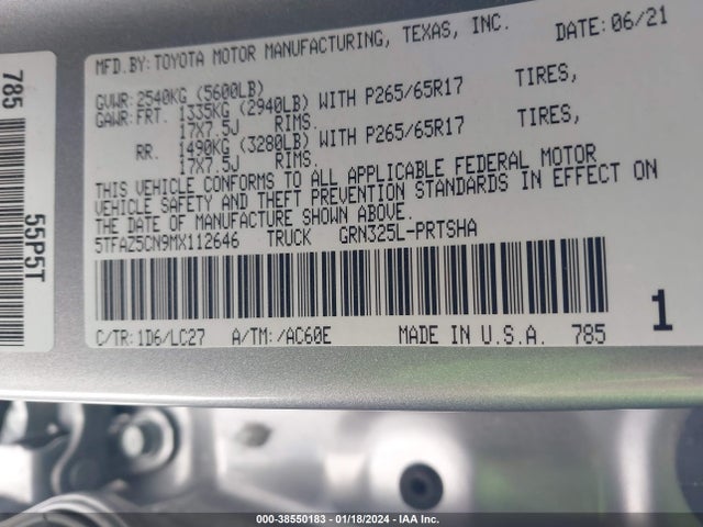 Toyota Tacoma Trd Sport 2021 5TFAZ5CN9MX112646 Image 9