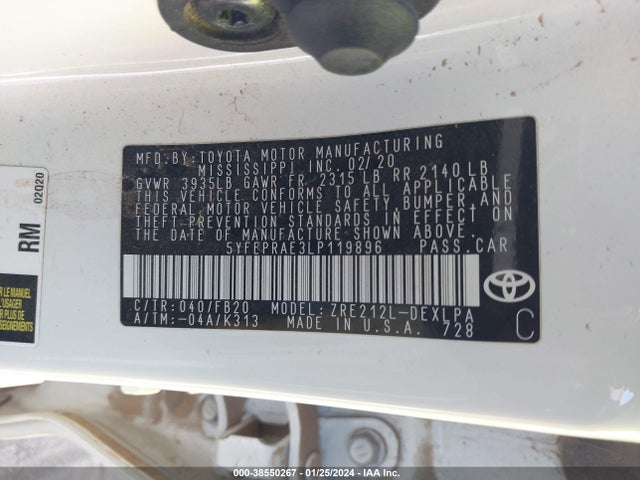 Toyota COROLLA LE 2020 5YFEPRAE3LP119896 Image 9