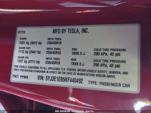 2019 TESLA MODEL 3 5YJ3E1EB5KF440492 Photo 8