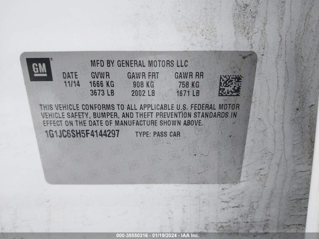 Chevrolet Sonic Lt Auto 2015 1G1JC6SH5F4144297 Image 9