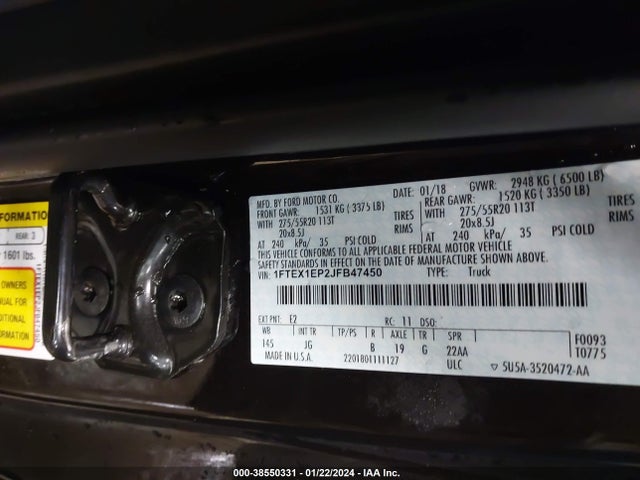 2018 FORD F-150 XL VIN: 1FTEX1EP2JFB47450