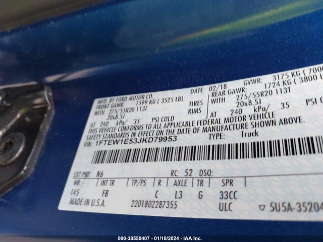 1FTEW1E53JKD79953 Ford F-150 Xlt