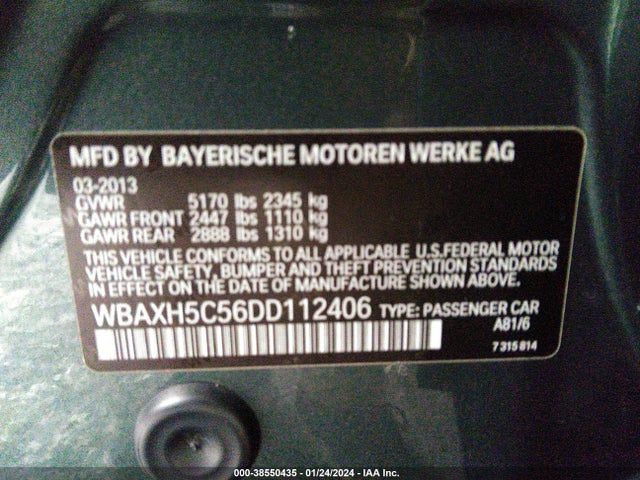 38550435 :رقم المزاد ، WBAXH5C56DD112406 vin ، 2013 Bmw 528i Xdrive مزاد بيع