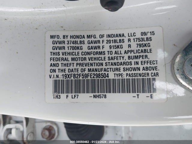 Honda Civic Lx 2015 19XFB2F59FE298504 Image 9