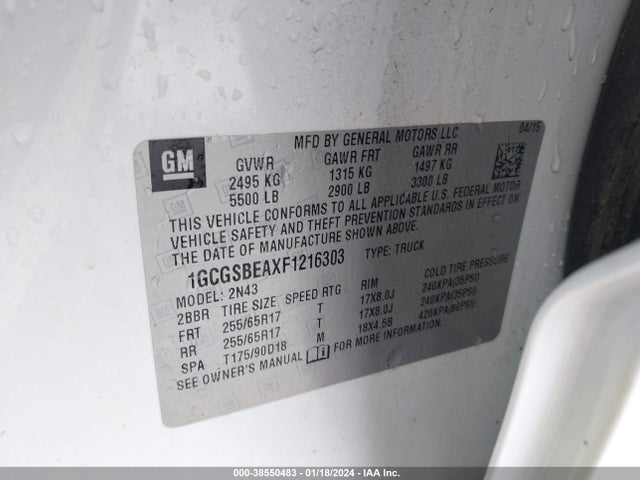 Chevrolet Colorado Lt 2015 1GCGSBEAXF1216303 Image 9