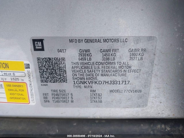 Chevrolet Traverse Ls 2017 1GNKVFKD7HJ331717 Image 9