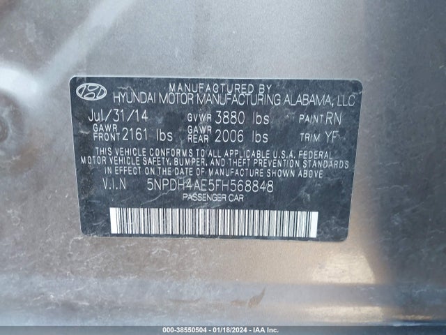 Hyundai ELANTRA SE 2015 5NPDH4AE5FH568848 Image 9