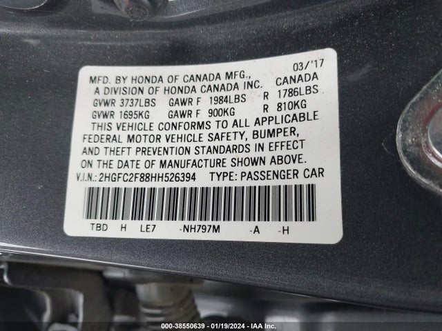 Honda CIVIC EX 2017 2HGFC2F88HH526394 Image 9