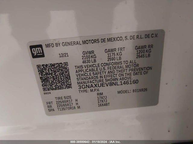Chevrolet Equinox Awd Lt 2022 3GNAXUEV8NL146160 Image 9