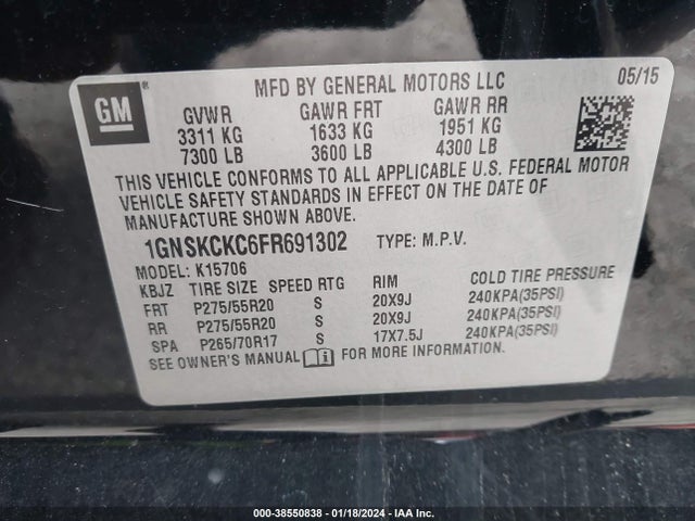 Chevrolet Tahoe Ltz 2015 1GNSKCKC6FR691302 Image 9