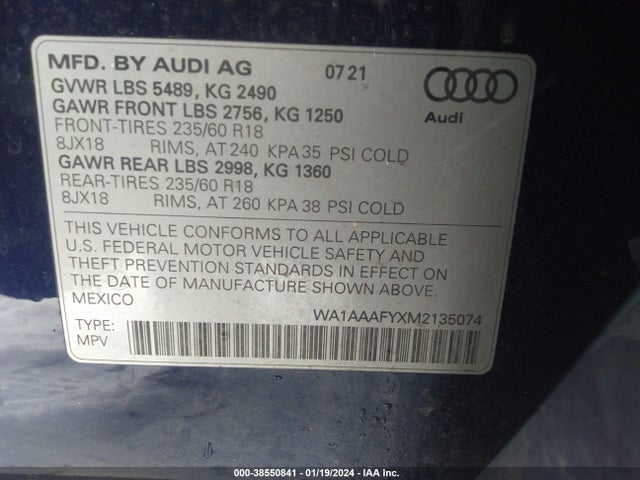 WA1AAAFYXM2135074 Audi Q5 Premium 45 Tfsi Quattro S Tronic