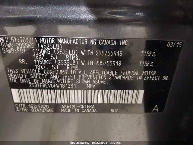 Toyota Rav4 Limited 2015 2T3YFREV0FW181261 Image 9