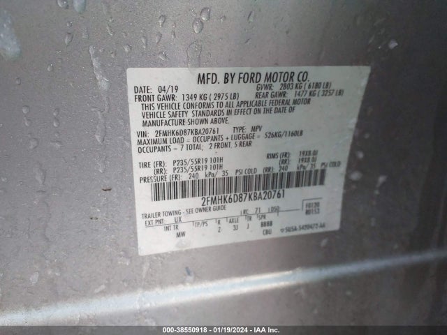 Ford Flex Limited 2019 2FMHK6D87KBA20761 Image 9