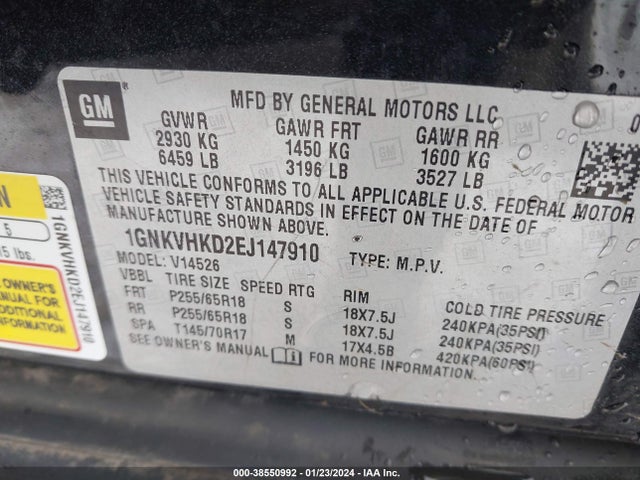 Chevrolet Traverse 2lt 2014 1GNKVHKD2EJ147910 Image 9