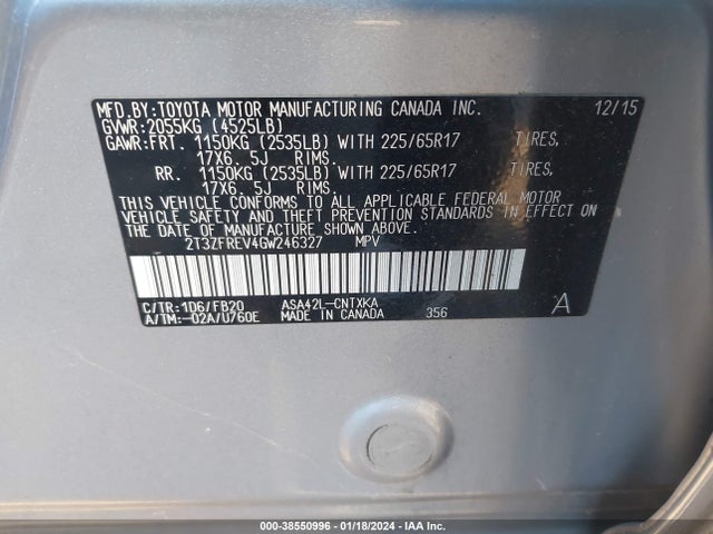 Toyota RAV4 LE 2016 2T3ZFREV4GW246327 Image 9