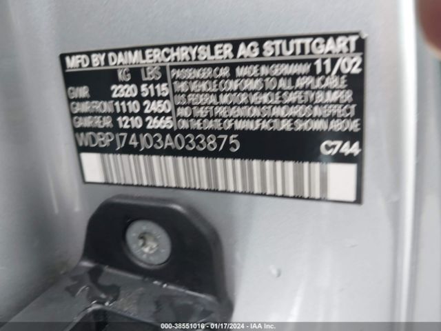2003 MERCEDES-BENZ CL-CLASS WDBPJ74J03A033875 Photo 8