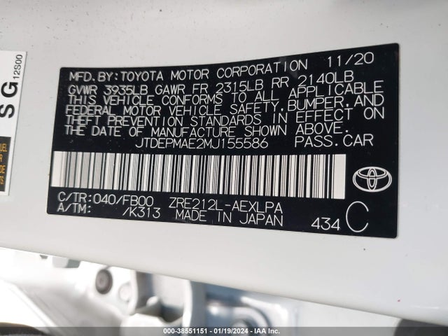 Toyota COROLLA LE 2021 JTDEPMAE2MJ155586 Image 9