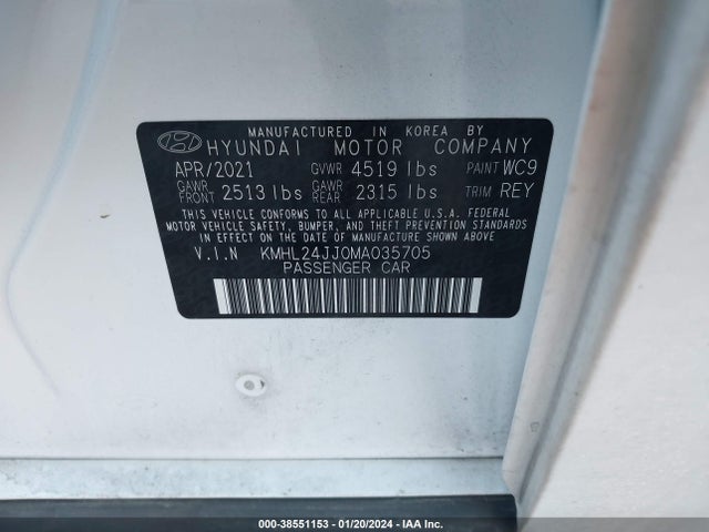 Hyundai Sonata Blue 2021 KMHL24JJ0MA035705 Image 9