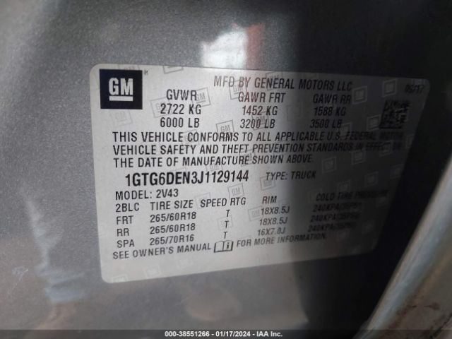 1GTG6DEN3J1129144 GMC CANYON SLT