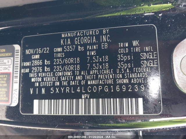 KIA SORENTO S 2023 5XYRL4LC0PG169239 Image 9