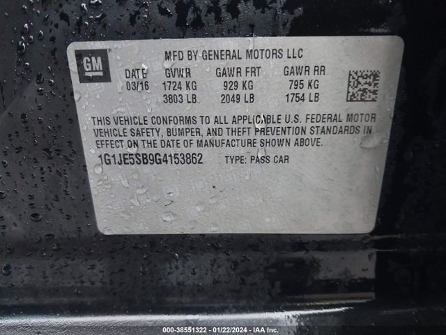 Chevrolet Sonic Ltz Auto 2016 1G1JE5SB9G4153862 Image 9