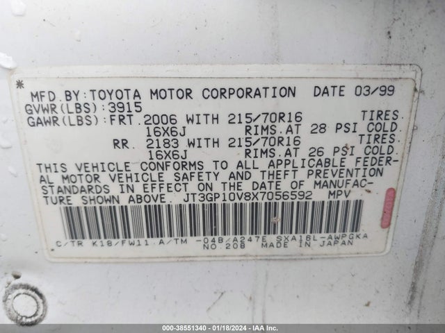 1999 TOYOTA RAV4 VIN: JT3GP10V8X7056592