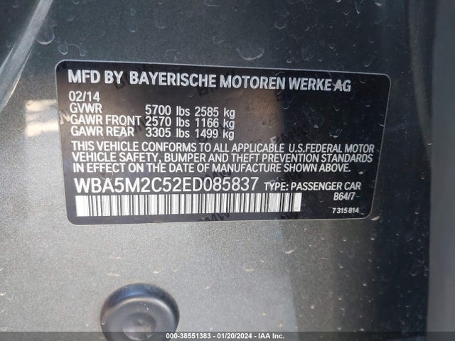 BMW 535i Gran Turismo 2014 WBA5M2C52ED085837 Image 9