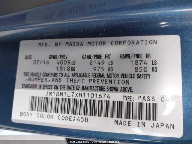 JM1BN1L7XH1101674 Mazda Mazda3 Touring